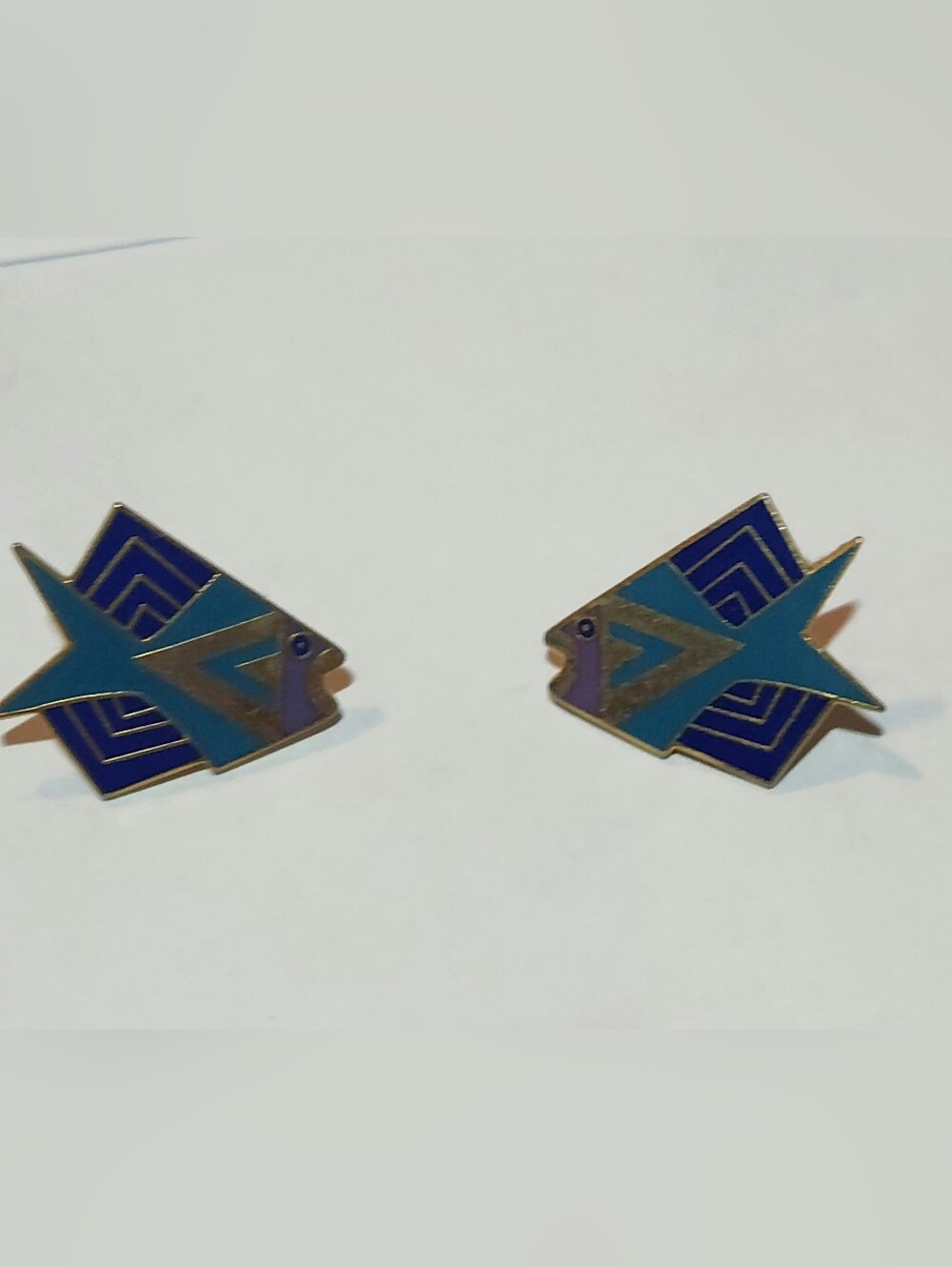 Vintage Laurel Bush "Siamese Fish" Gold Tone And Enamel Stud Earrings